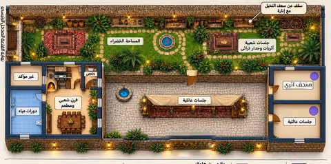 المخطط الهندسي الملوّن للمشروع التراثي من الأعلى